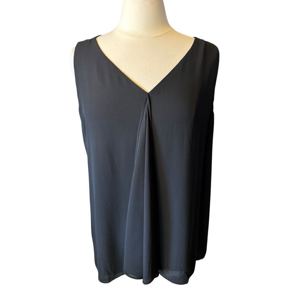 Chico's Size 3/US 16-18 CL Tank Top Blouse Black Sleeveless V-Neck Polyester